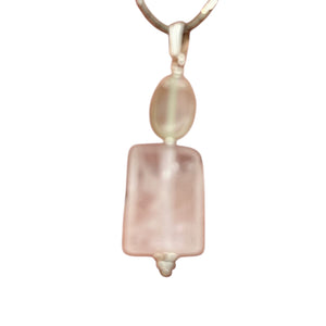 Rose Quartz, Green Moonstone Sterling Silver Pendant | 1 1/2" Long| Pink, Green|