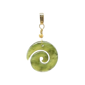 Jade New Zealand Maori Koru Sterling Silver Pendant | Green | 1" Long |