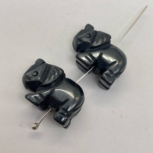 Wild 2 Hand Carved Hematite Elephant Beads | 22.5x21x10mm | Silver black