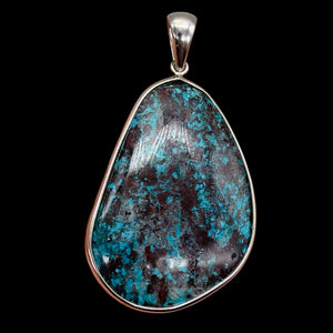 Chrysocolla Sterling Silver Oval Pendant | 2 3/8" Long | Blue | 1 Pendant |