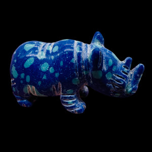 Hand-Carved Standing Spotted Rhinosceros | 1" Tall |Blue Green White| 1 Figurine