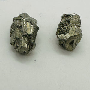 Pyrite Crystal Nugget Beads | 28x19x15mm to 29x17x16mm | Silver Gold | 2 Beads |