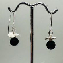 Load image into Gallery viewer, Black Stone - Africa Round Bead and Sterling Silver Earrings| Black Matte|

