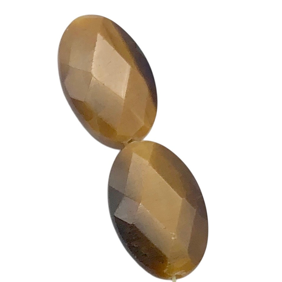 Exotic Perfectly Faceted Tigereye Beads| 24x15x7 | Golden | Oval | 2 beads |