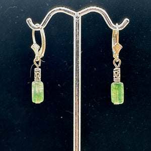 Moss Agate Cube Bead Sterling Silver Earrings | 1 1/4" long | Green, Clear |