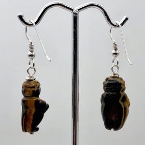 Tiger Eye Venus Goddess of Willendorf Sterling Earrings| 1 3/4" Long | Bronze |