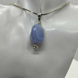 Blue Chalcedony Sterling Silver Designer Freeform Pendant | 2" Long|Blue Silver|