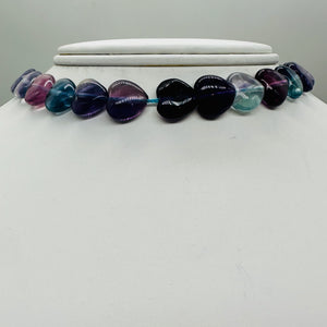 Fluorite Strand Round Heart Beads | 15.5" Long | Blue. Purple. Pink | 35 Beads |