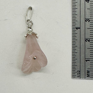 Lily! Hand Carved Rose Quartz Flower Solid Sterling Silver Pendant | 1" Long |