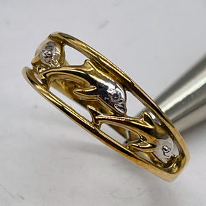 Dolphins and Diamonds 10K Yellow Gold Ring | Size 6 3/4 | Gold | 1 Ring |