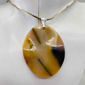 Mustard Mookaite Oval Sterling Silver Pendant | 50mm | Beige Brown |