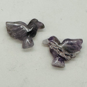 Lovely 2 Hand Carved Amethyst Dove Bird Beads | 18x18x7mm | Purple