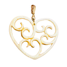 Load image into Gallery viewer, Heart Shape Delicate Carved Bone 14K Gold Filled Pendant| 1 3/4&quot; Long | Cream |
