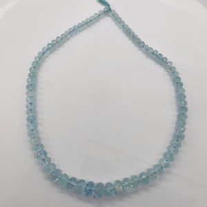 Aquamarine Gem Graduated Faceted Rondelle Bead Strand| 12x7 - 6x4mm| Blue|79 Bds