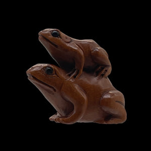 Carved Signed Boxwood Piggy Back Frog Ojime/Netsuke Bead