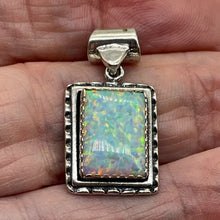 Load image into Gallery viewer, Opal 1 1/4&quot;&#39; Long Sterling Silver Rectangle Pendant | 15x10mm| Green Red White|
