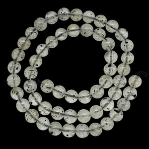 Tourmalinated Quartz Bead Strand |7mm | 15.5" Long | Clear, Black | 56 Beads |