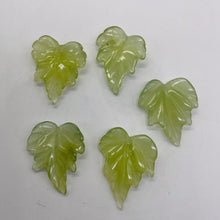 Load image into Gallery viewer, Carved Serpentine New Jade Leaf Bead Set | 26x21x4 to 28x22x4mm | 5 Beads |
