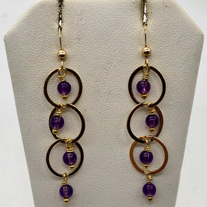 Amethyst 14K Gold Filled Exotic Drop Earrings | Purple/Gold | 2 1/4" Long |