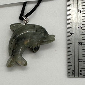 Labradorite Stone Dolphin Pendant Necklace| 3/4" Long | Green, Rainbow |