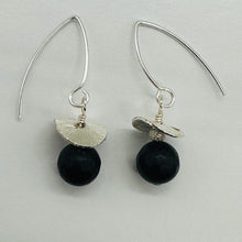 Load image into Gallery viewer, Black Stone - Africa Round Bead and Sterling Silver Earrings| Black Matte|
