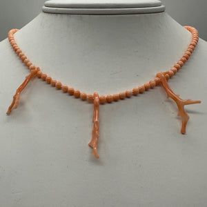 AAA Natural Salmon Branch Coral & Sterling Silver 18 inch Necklace 202600