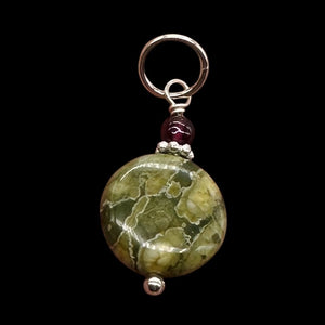 Raintree Rhyolite Jasper Sterling Silver Pendant | 1" Long | Green, Pink |