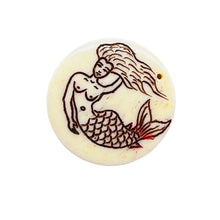 Load image into Gallery viewer, Lovely Scrimshawed Swimming Mermaid 14kgf Pendant | Red, Cream | 1 1/2&quot; Long |
