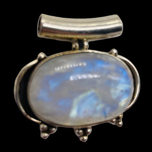 Alluring Rainbow Moonstone Sterling Silver Pendant | Blue White | 1 1/4" long |