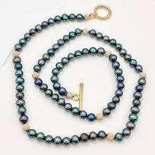Load image into Gallery viewer, Dramatic Blue Rainbow Peacock Freshwater Pearl 14Kgf Necklace |20" Long |
