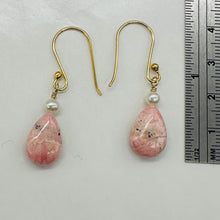 Load image into Gallery viewer, Teardrop Rhodochrosite and Pearl Drop 14K Rose Gold Filled Earrings|1 1/2" Long|
