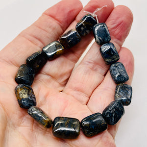 Pietersite Rectangle Bead Strand| 15x10x4mm | Deep Blue Black | 29 Beads |