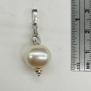 Fresh Water Pearl Large, Near Round Sterling Silver Drop Pendant | 1" Long |
