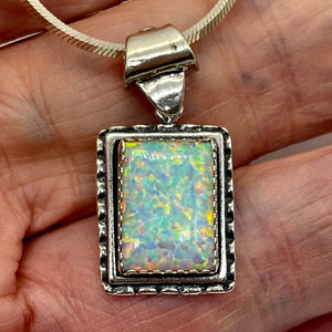 Opal 1 1/4"' Long Sterling Silver Rectangle Pendant | 15x10mm| Green Red White|