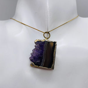 Amethyst Crystal Slice Gold Framed | 1 1/4" Long | Purple Clear | 1 Pendant |