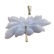 Load image into Gallery viewer, Blue Chalcedony Druzy Carved Flower Sterling Silver Pendant | 1 1/2&quot; Long| Blue|
