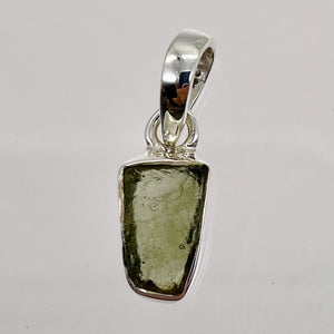 Moldavite 7.8ct Sterling Silver Rectangle | 3/4" Long | Green | 1 Pendant |