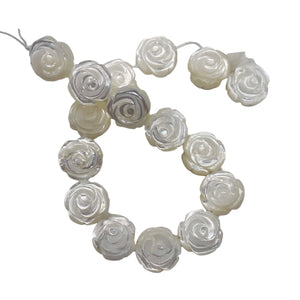 Mother of Pearl Half Strand Carved Rose Beads | 12x6mm | White | 16 Beads |