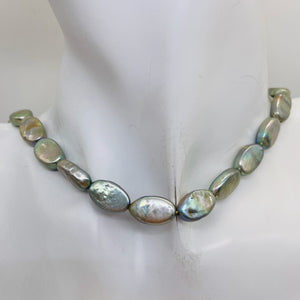 Platinum Green Oval Coin Pearl Strand 109948