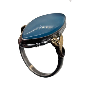 Clear Briolette Agate Sterling Silver 14K Gold Ring | Size 5 | Blue | 1 Ring |