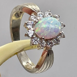 Gemstone Oval CZ Opal Sterling Silver Ring | 7 | Fire Green Red | 1 Ring |