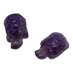 Charming 2 Carved Amethyst Turtle Beads | 22x12.5x9mm | Purple