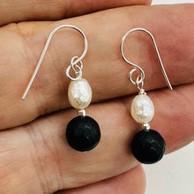 Load image into Gallery viewer, Black Stone - Africa Round Bead and Pearl Sterling Silver Earrings| Black Matte|
