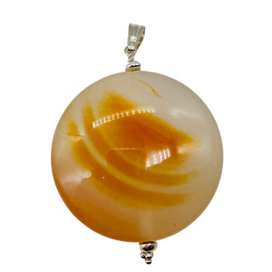 Natural Golden Mookaite Coin w/ Sterling Silver Pendant | 39mm | 2. 1/4" Long |