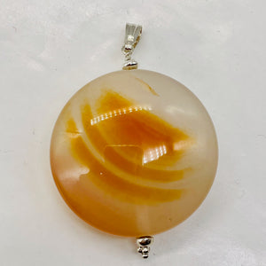 Natural Golden Mookaite Coin w/ Sterling Silver Pendant | 39mm | 2. 1/4" Long |