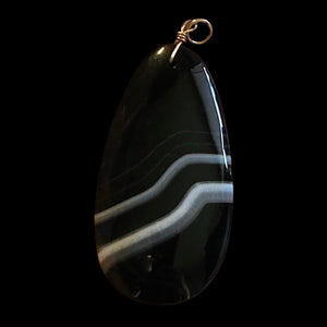 Stunning! Black and White Sardonyx 14Kgf Wire Wrap Pendant | 2 3/4 Inch Long |