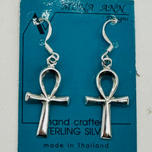 Load image into Gallery viewer, Ankh Sterling Silver Dangle Earrings | 1 1/2&quot; Long | Silver | Pair Earrings |
