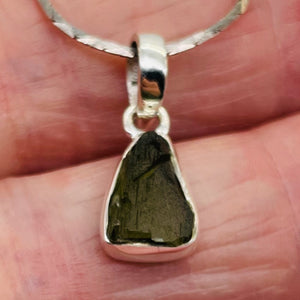 Moldavite 8.31ct Sterling Silver Triangle Pendant | 3/4" Long |Green| 1 Pendant|