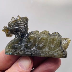 Labradorite Carved Year 2000 Dragon Figurine | 80x45x16mm | Dark Green