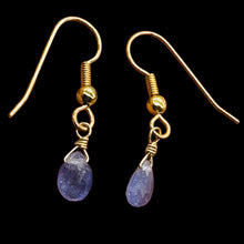 Load image into Gallery viewer, Tanzanite 14K Gold Filled Drop Wire Wrap Earrings | Lavender | 1 Inch Long |
